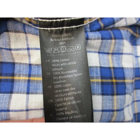 Barbour Shirt Mens Large Blue White Plaid Cotton Short Sleeve Casual Button Up - Picture 7 of 12
